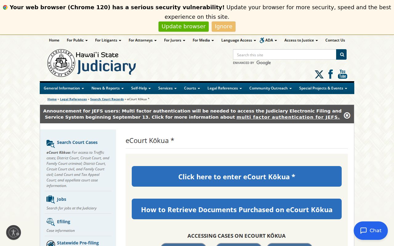 eCourt Kōkua coverage page for Maui County criminal court records