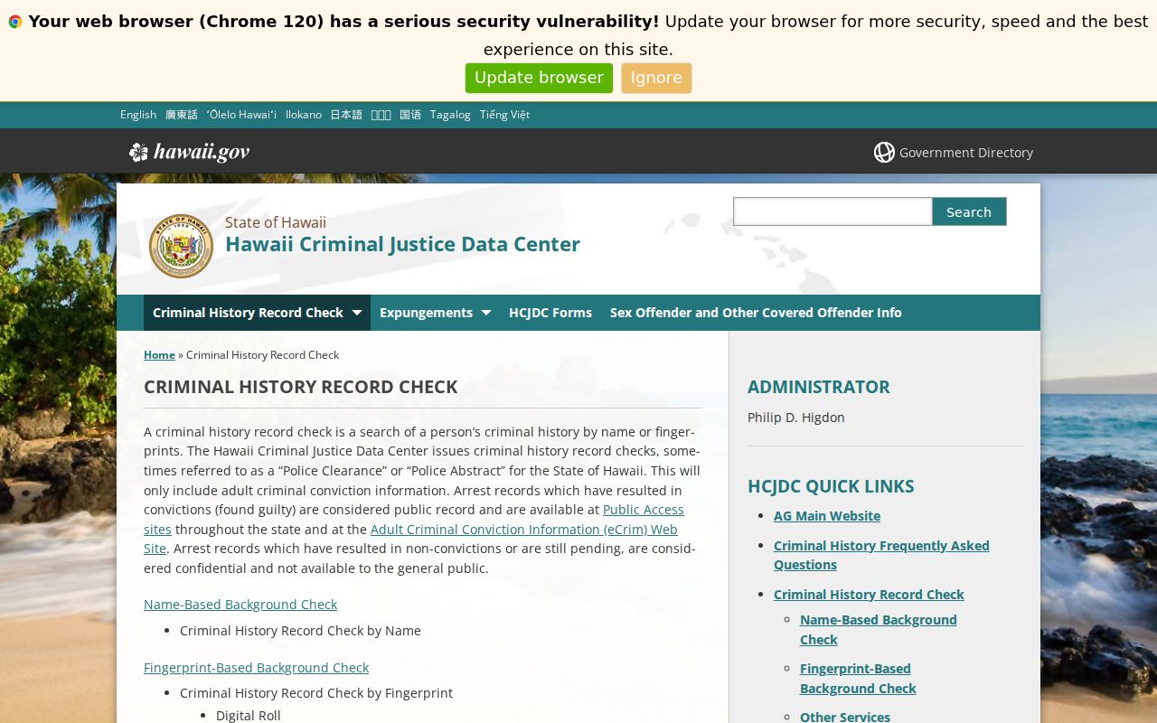 HCJDC criminal history record check information for Maui County