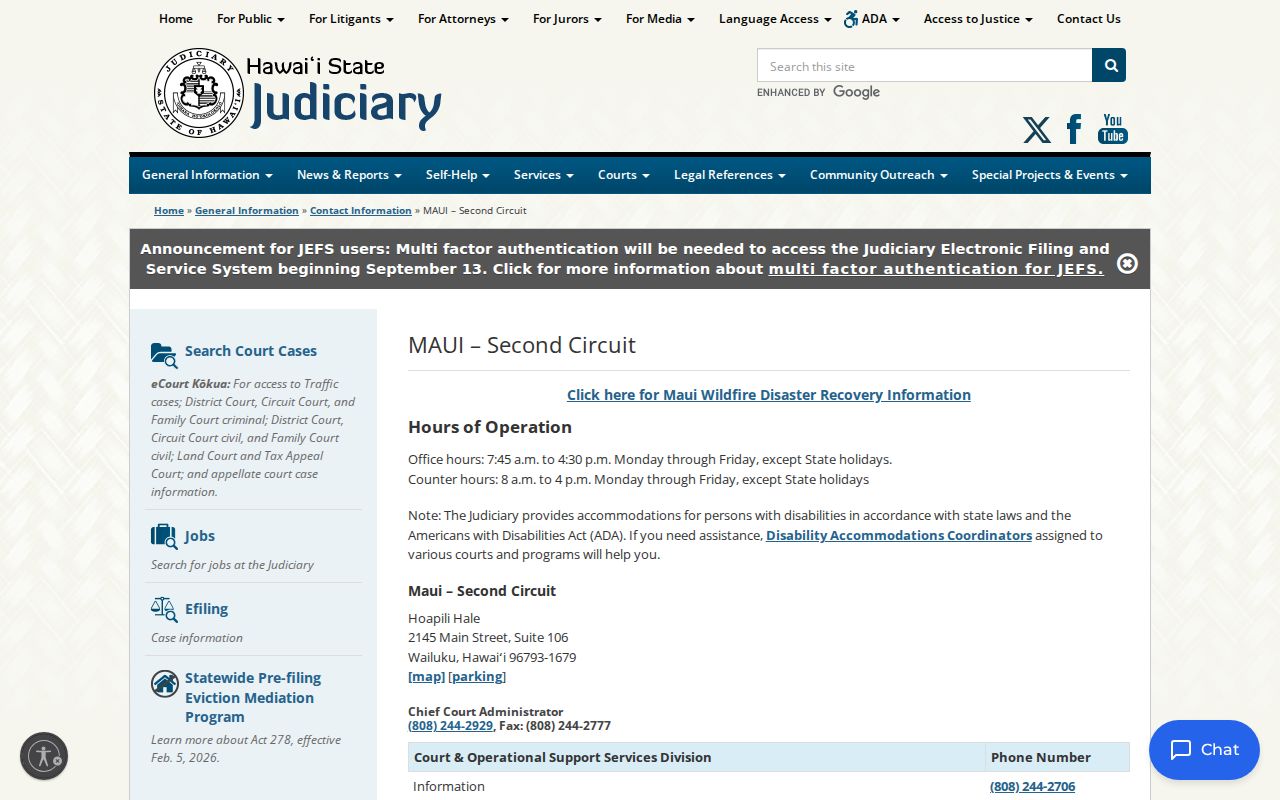 Second Circuit Maui court directory for criminal records