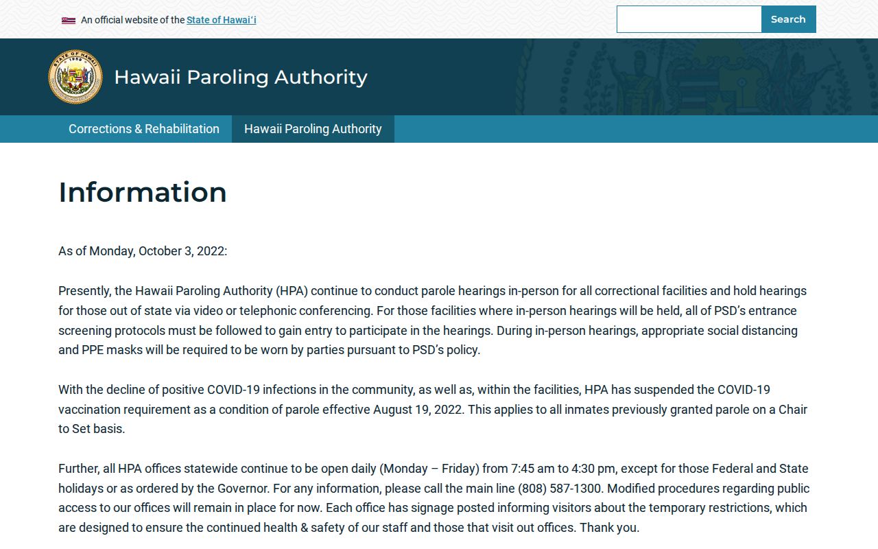 Hawaiʻi Paroling Authority information for Kīhei criminal records