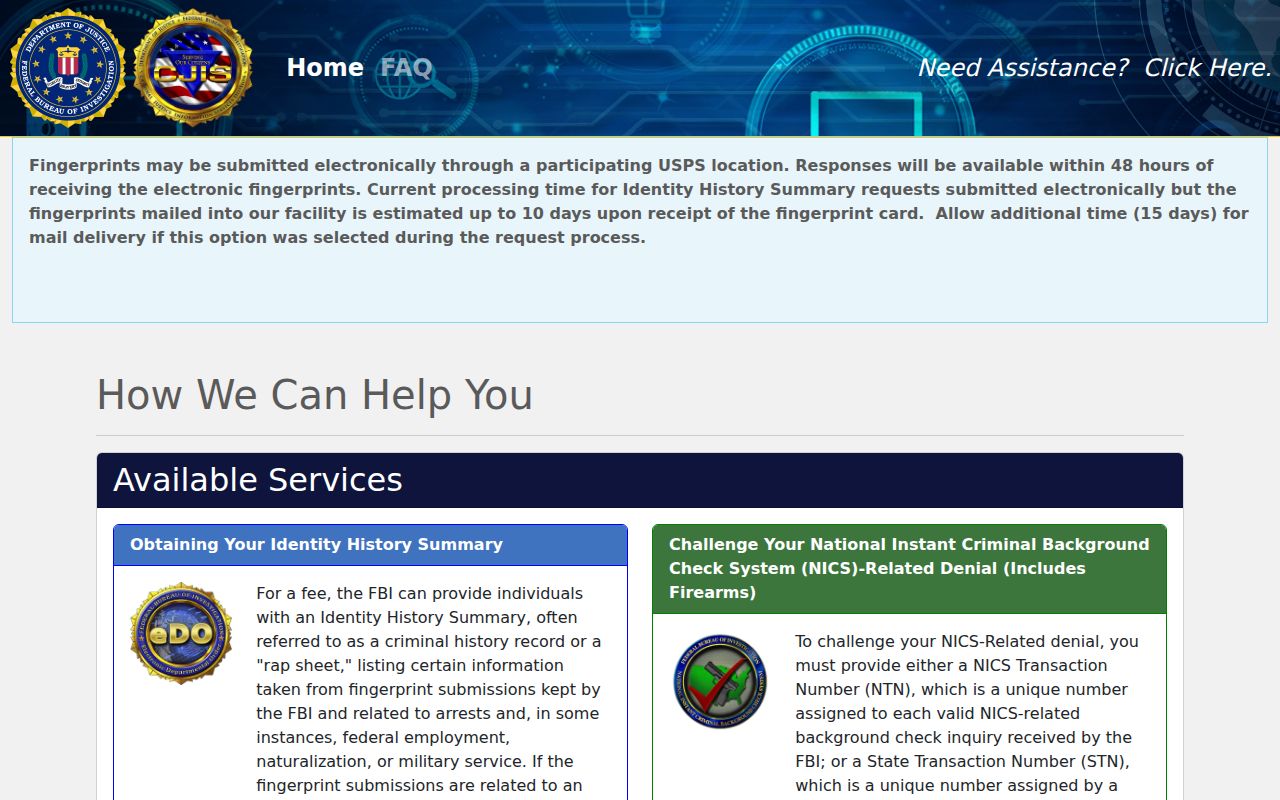 FBI identity history access for Wailuku criminal records